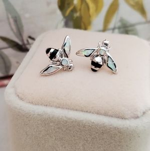 DEAL OF THE DAY $25 925 Sterling Silver Created white Opal bee earrings